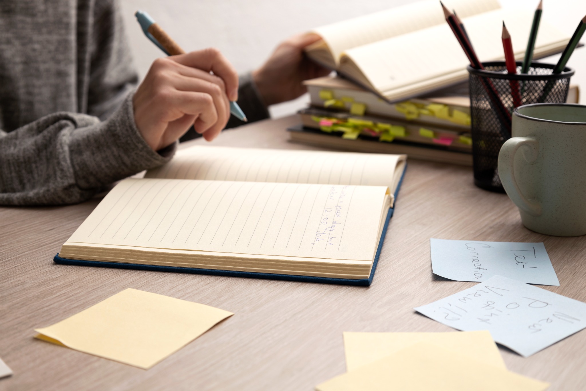 Open notebook and reference materials used for research